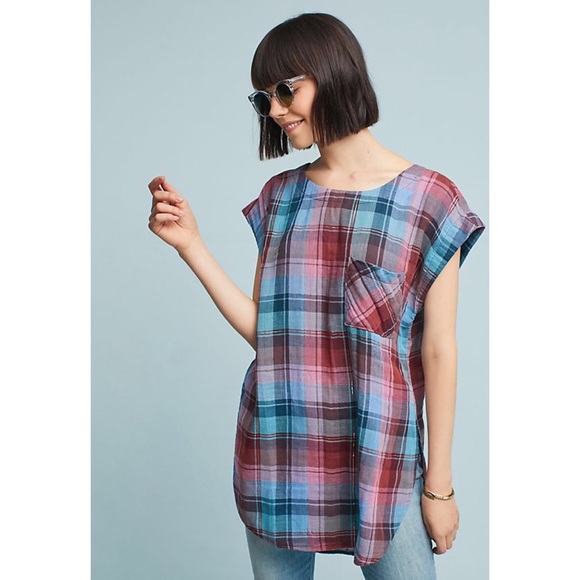 Anthropologie Tops - Anthropologie Akemi + Kin Cap Sleeve Plaid Tunic